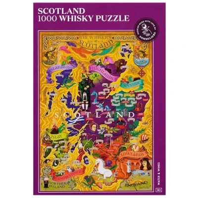 Image of Whisky Puzzle Scotland Exciting and Educational 1000 Pieces Jigsaw for Adults Unique Hand drawn Map of Scotish