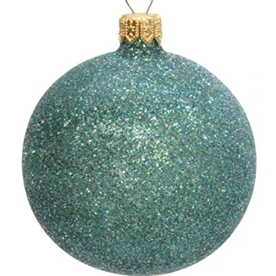 Image of Gisela Graham Peacock Turquoise Blue Glitter Glass Bauble Hanging Christmas Tree Decoration