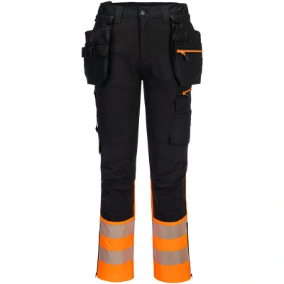Image of Portwest DX4 Hi Vis Class 1 Detachable Holster Pocket Craft Trousers Orange/Black 30