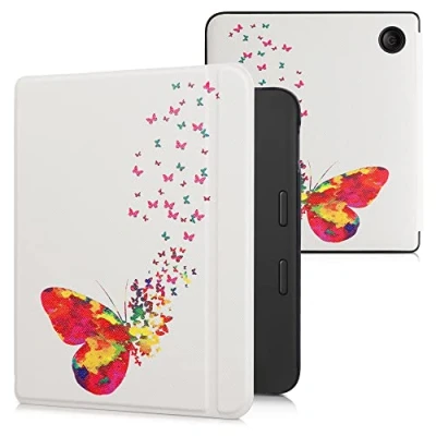 Image of kwmobile Case Compatible with Kobo Libra 2 eReader Cover Butterfly Swarm Multicolor/Dark Pink/White
