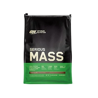 Image of Optimum Nutrition Serious Mass Protein Powder High Calorie Gainer with Vitamins, Creatine and Glutamine, Chocolate, 16 Servings, 5.45 kg