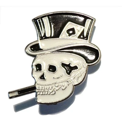 Image of Smoking Ace of Spades Skull Metal Motorcycle Enamel Badge