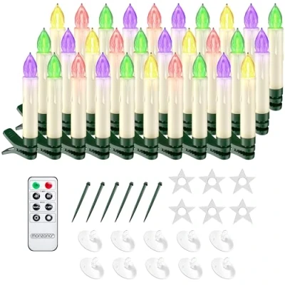 Image of Monzana® 30x LED Christmas Candles Tree Fairy Lights Wireless, Timer, Remote Control Battery Powered Simple Clip On 5 Settings Including Flicker, Dimmable Multi Coloured