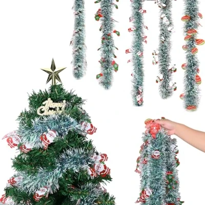Image of MILAIUN Christmas Tinsel, Tree Tinsel 2M, Hanging Garland, 5 Packs Garland Xmas for Indoor/Outdoor Party Decorations &amp; Festivals