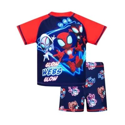 Image of Marvel Boys Spiderman Swimming Costume Spidey and His Amazing Friends Two Piece Swimsuit Blue 6 7 Years