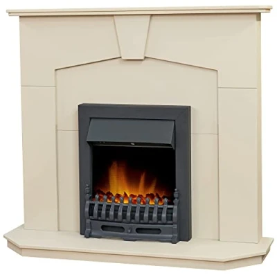 Image of Adam Abbey Fireplace in Stone Effect with Blenheim Electric Fire Black, 48 Inch
