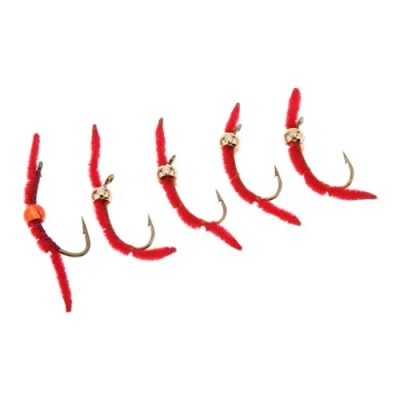 Image of SM SunniMix 5 Pieces Trout Worm Fly Assortment Fishing Red