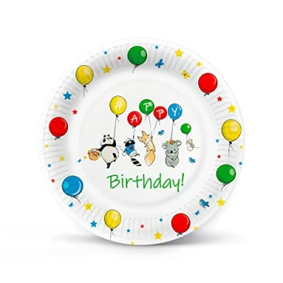 Image of PAW Paper Plates (23 cm) I 8 Pieces Colourful Disposable Ideal for Weddings, Communions, Parties, Birthdays Printed with Water Based Inks Colour: Balloons