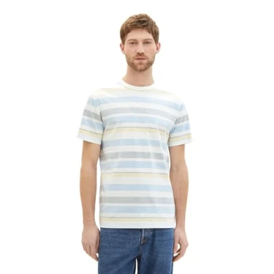 Image of TOM TAILOR Men&#039;s 1042150 T Shirt, 35656 Blue Multicolour Big Stripe, L