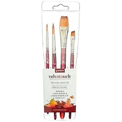 Image of Princeton Velvetouch Fine Art Multi Technique Brushes, 4 Piece Synthetic Brush Set, Short Handle, Ideal for Professionals &amp; Students