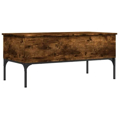Image of vidaXL Coffee Table Smoked Oak 100x50x45 cm Engineered Wood and Metal