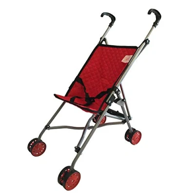 Image of The New York Doll Collection Red Quilted Adorable First Dolls Buggy (Stroller) Folds for Storage Pram Gift Toddlers Accessories