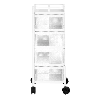Image of Juebueix 5 Tier Storage Rack for Kitchen, cart,Rotating Vegetable Trolley Cart Shelf, Kitchen Rotating Rack,Fruit Basket with Wheels,Round White