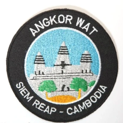 Image of Angkor Wat Siem Reap Cambodia Patch 9cm Embroidered Iron on Badge Temples Applique Travel Souvenir DIY Bag Backpack T shirt Jacket Luggage