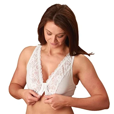 Image of easylife lifestyle solutions Front Fastening Lace Bra Easy Put on Hook and Eye No More Struggling with Back Fastenings for XX Large Set of 3 Colours; White, Black Nude