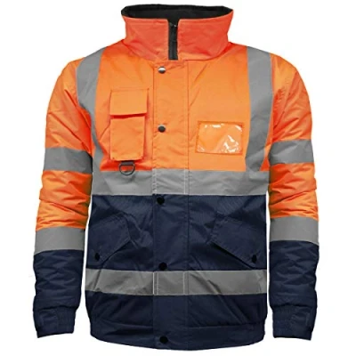 Image of High Visibility Safety Security Reflective Protective Waterproof Workwear Bomber Jacket Fluorescent (S, Orange/Navy)