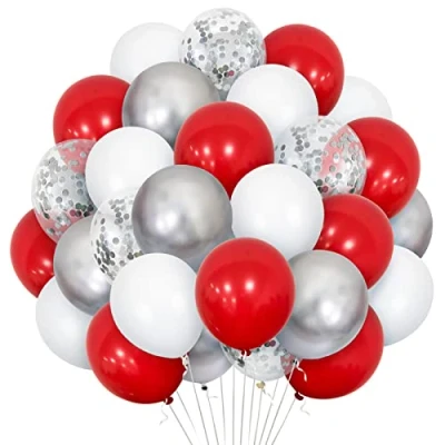 Image of Red Silver Balloons, 30 Pack 12 Inch Matte White Balloon Metallic Confetti Helium Latex Balloons for Birthday Baby Shower Valentines Day Wedding Anniversary Graduation Party Decorations