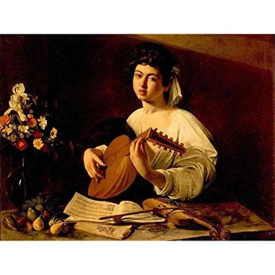 Image of Wee Blue Coo Painting Portrait Study Caravaggio Lute Player Art Print Poster Wall Decor 12X16 Inch