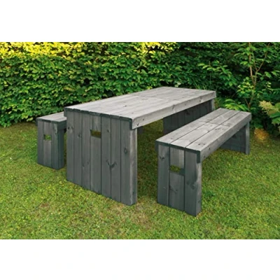 Image of Rotterdam Wooden Garden Dining Table and Bench Set in Waterproof Grey