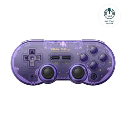 Image of 8BitDo SN30 Pro Wireless Bluetooth Controller with Joysticks Rumble Vibration USB C Cable Gamepad Compatible Switch,Windows, Mac OS, Android, Steam (Crystal Purple)