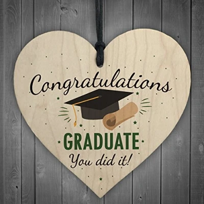 Image of RED OCEAN You Did It Congratulations Gift Wooden Heart Keepsake For Her Him Graduation Party Decoration