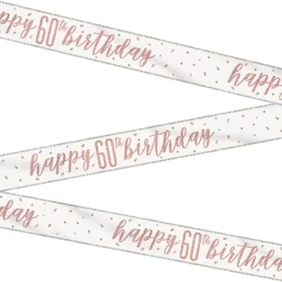 Image of Stunning Rose Gold Happy 60th Birthday Glitz Foil Banner (274cm) Dazzling Party Decor for a Memorable Milestone 1 Pc