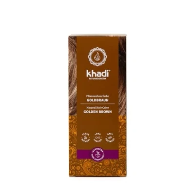 Image of khadi golden BROWN plant hair color, dye for shimmering amber to velvety shiny brown, 100% based, natural &amp; vegan, certified cosmetics, 100g