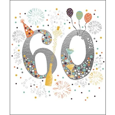 Image of Male/Female 60th Birthday Card from Woodmansterne Age 60 Fireworks &amp; Champagne Foil Finish