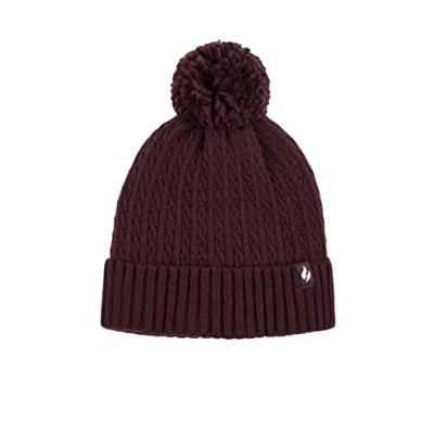 Image of Women&#039;s 1 Pack Heat Holders Ellery Cable Turnover Cuff Pom Hat Wine One Size