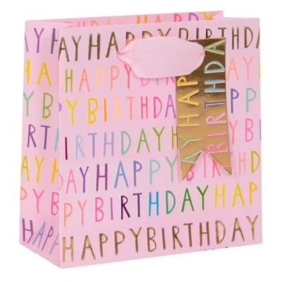 Image of Glick Luxury Happy Birthday Pink Gift Bag Small 140 x 60 mm. Beautiful Bag,