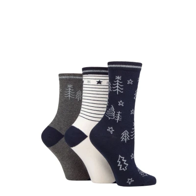 Image of Women&#039;s 3 Pair Charnos Christmas Tree Socks Navy One Size