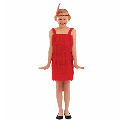 Image of Fun Shack Kids 20s Flapper Girl Costume Childrens Decades Fringed Red Dress Medium