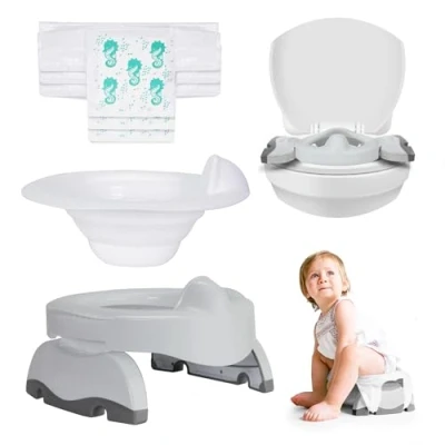 Image of Potette Max 3 in 1 Travel Potty Award Winning Compact, Foldable and Toilet Training Seat Includes x3 Disposable Liners, A Reusable Liner &amp; Carry Bag Grey