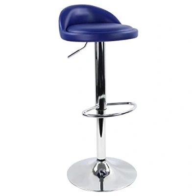 Image of KKTONER PU Leather Round Bar Stool with Back Rest Height Adjustable Swivel Pub Chair Home Kitchen stools Backless Footrest (Blue)