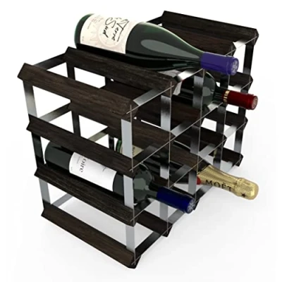 Image of RTA Wooden Wine Rack, for Cupboards and Countertops, Made from Premium Quality FSC Pine, Fully Assembled, Champagne, in The UK (16 Bottles) (Black Pine)