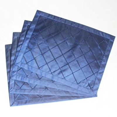 Image of SORRENTO Handcraft Pintuck Faux Silk Table mat SET of 4 pcs blue Color GIFT 13&quot;x 18&quot;