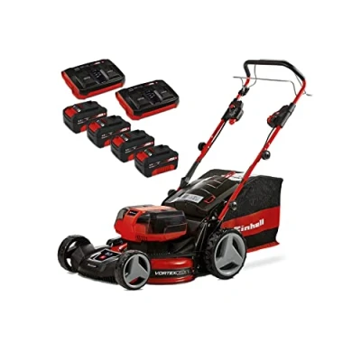 Image of Einhell Power X Change 36/47 Cordless Lawnmower With Battery (x4) and Twin Charger (x2) Dual 36V, 47cm Cutting Width, 75L Grass Box, 6 Heights GE CM S HW Li Lawn Mower