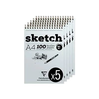 Image of Clairefontaine 96644C Spiral Pad Letterhead Sketch Paper 100 Sheets Very Light Grain Ivory Drawing Tear Off A4 21x29.7cm 90gsm Pack of 5