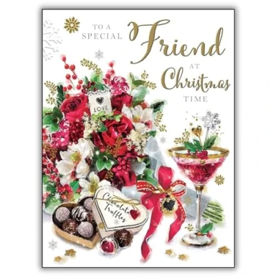 Image of Jonny Javelin Female Special Friend Christmas Card Flowers Cocktail