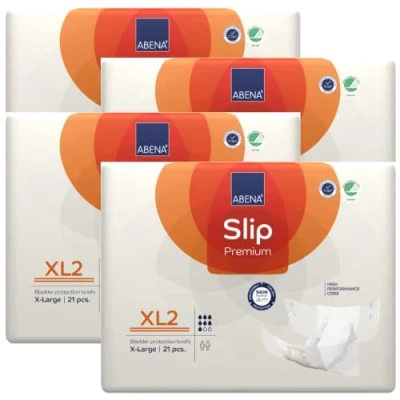 Image of ABENA Slip Premium All In One Incontinence Pads For Men &amp; Women, Eco Labelled Womens Pads, Mens XL 2, 110 170cm Waist, 3400ml Absorbency, 4x 21PK, White