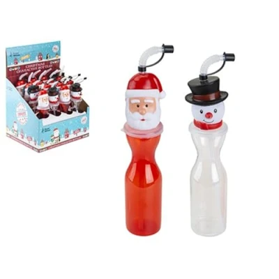 Image of PMS Christmas Character Bottle 500ML Santa Or Snowman Drinking With Flexible Straw Kids Stocking Filler