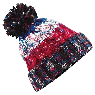 Image of Beechfield Unisex Adults Corkscrew Knitted Pom Hat Beanie, Black Jacks, One Size UK