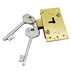 Image of Ironmongery Solutions® Vintage Retro Old Style Brass Wardrobe Lock Cupboard Drawer Cabinet Door Catch (55mm 3 Lever + Key)
