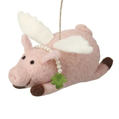 Image of Heaven Sends Pink Fabric Flying Pig Christmas Decoration (15cm)