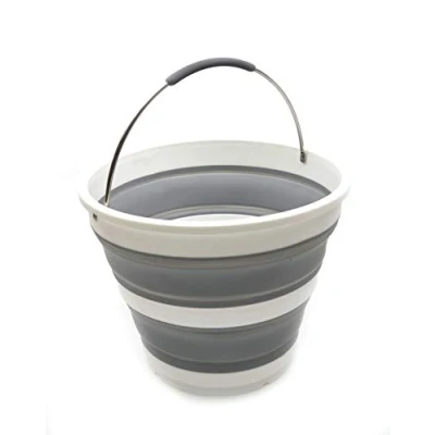 Image of SAMMART 10L Collapsible Plastic Bucket Foldable Round Tub Portable Fishing Water Pail Space Saving Outdoor Waterpot, size 31cm dia (Grey)