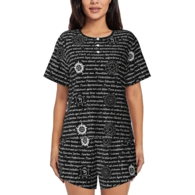 Image of JBYJBX Supernatural Inspiration Women&#039;s Pajamas Set, Cotton Short Sleeve Sleepwear Top Shorts Pjs Sets Soft Loungewear, Black, S