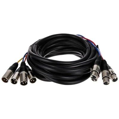 Image of Monoprice 4 Channel XLR to Snake Cable Cord 6.10M (20ft) Black/Silver, M/F With Metal Connector Housings Plastic And Rubber Boots