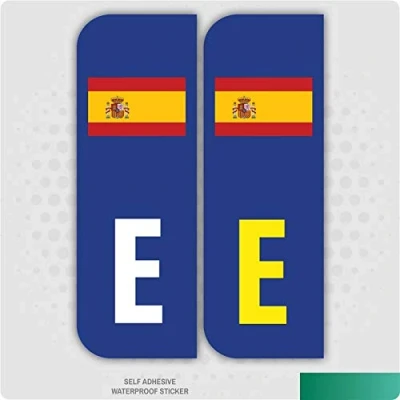 Image of Landing Designs 2 x E Spanish Flag Car Number Plate Vinyl Stickers