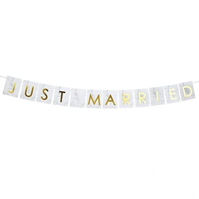 Image of Neviti Scripted Marble Just Married Car Bunting