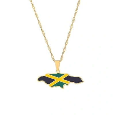 Image of TDNEKMCA Fashion Jamaica Map Pendant Necklace, Country Border Outline Charm Flag Sweater Chain Necklace Jewelry,For Women Men Patriotic Jewelry Trendy Gift,Yellow,50Cm